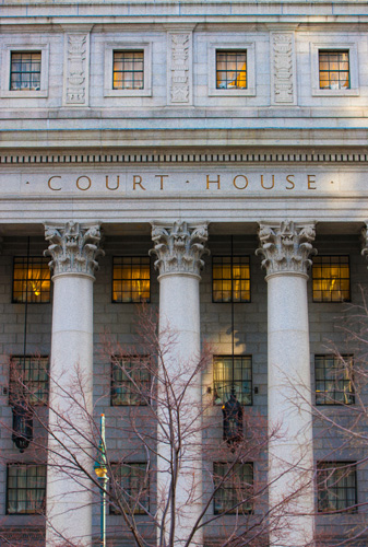 Front of a court house.