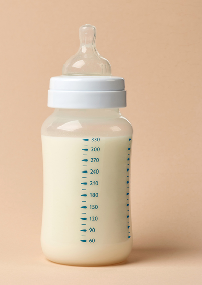 Baby formula in a bottle.